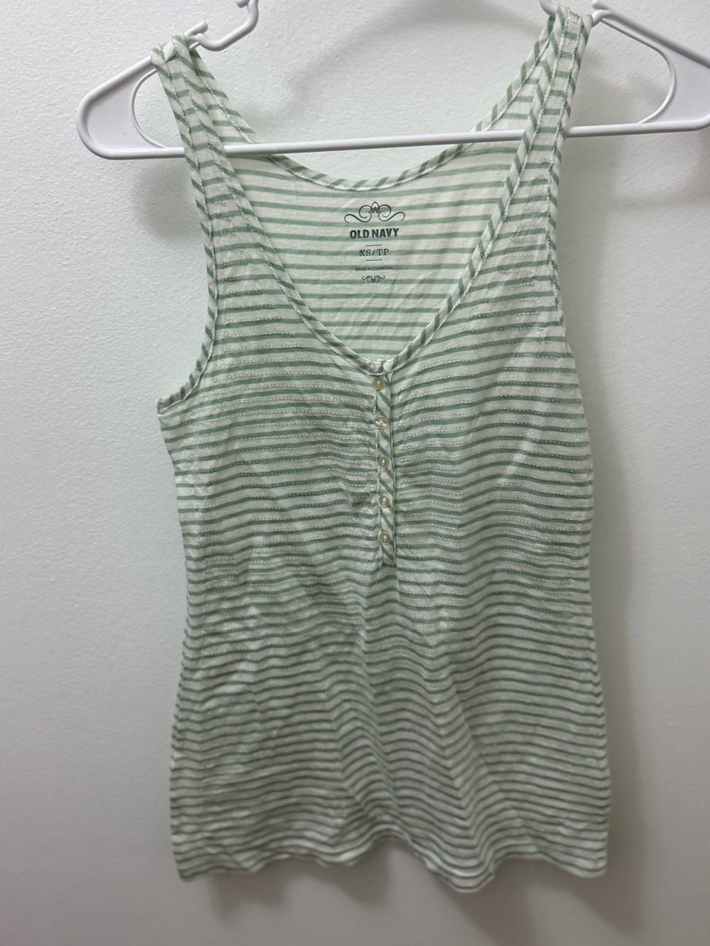 Old Navy Light Green & White Striped Henley Tank sequence
